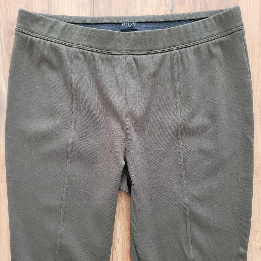 Talbots Pants Pull On Olive Geen Stretch Logo Snap Ankle Dark Academia Size LP - Picture 4 of 17